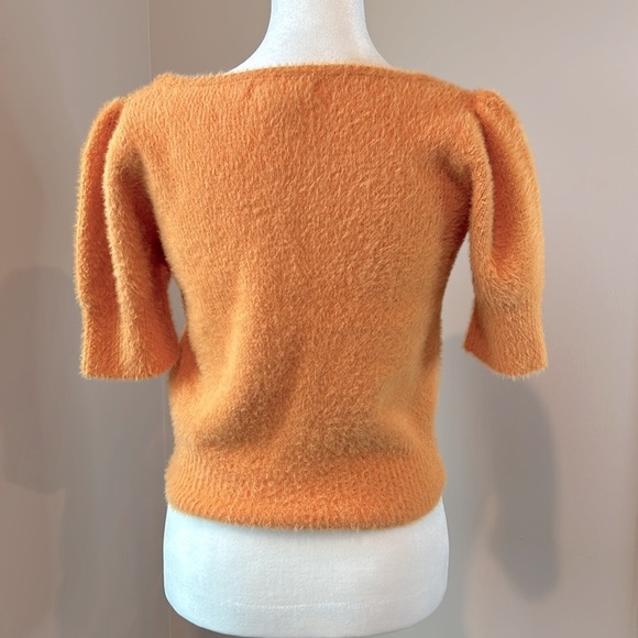 Happily Gray melon orange cropped short sleeve soft fuzzy sweater Size XS - Picture 3 of 7